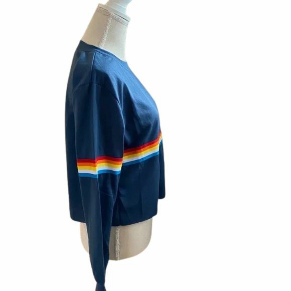Rainbow Stripe Blue Cropped Lightweight Pride Sweatshirt, Sz L - Picture 4 of 13